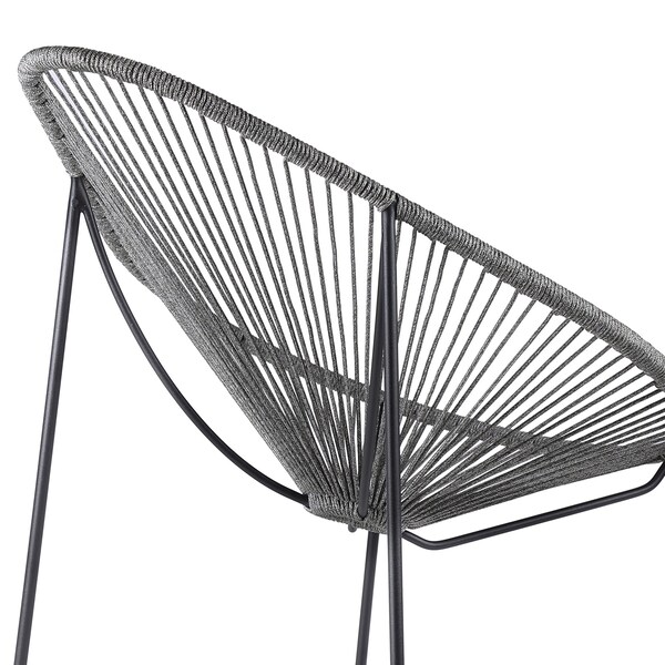 Armen Living Acapulco Indoor Outdoor Steel Papasan Lounge Chair with Gray Rope - LCACSIGRY