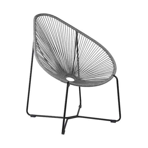Armen Living Acapulco Indoor Outdoor Steel Papasan Lounge Chair with Gray Rope - LCACSIGRY