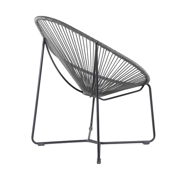 Armen Living Acapulco Indoor Outdoor Steel Papasan Lounge Chair with Gray Rope - LCACSIGRY