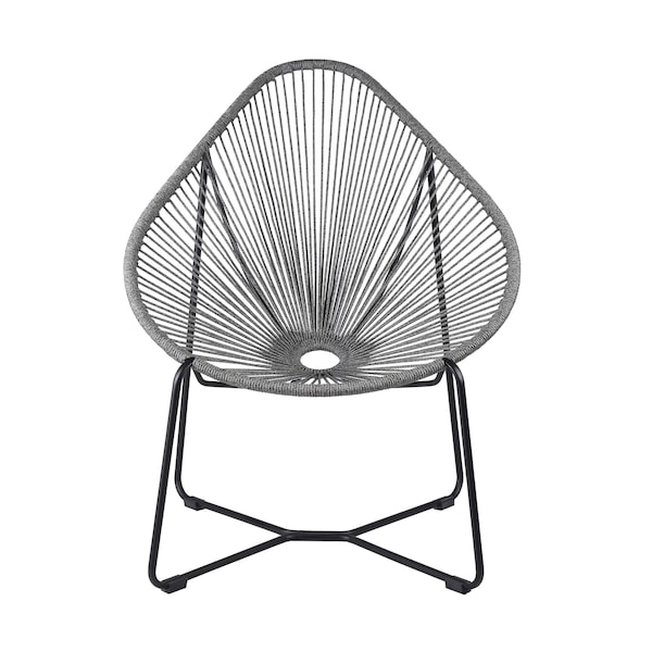 Armen Living Acapulco Indoor Outdoor Steel Papasan Lounge Chair with Gray Rope - LCACSIGRY