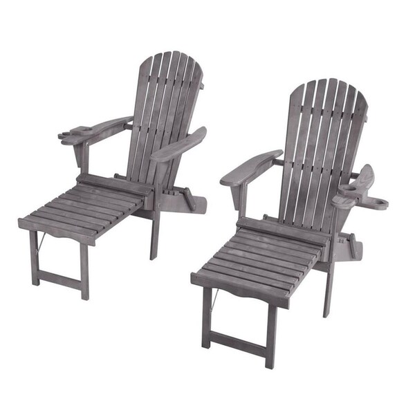 Cama Oceanic Collection Adirondack Chaise Lounge Chair Foldable, cup and glass holder, ottoman, Set of 2 - CA3359702