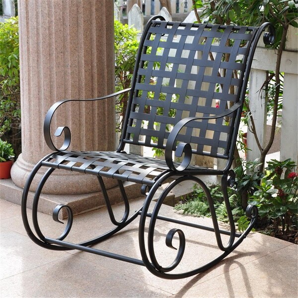 International Caravan Mandalay Iron Rocking Chair, Antique Black - 3453-ANT-BK