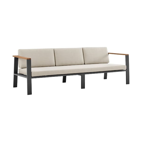 Armen Living Nofi 4 piece Outdoor Patio Set in Charcoal Finish with Taupe Cushions and Teak Wood - SETODNOBE