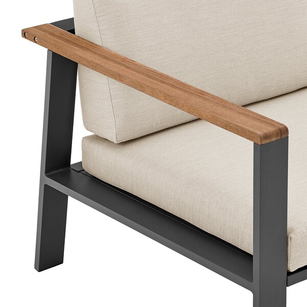 Armen Living Nofi 4 piece Outdoor Patio Set in Charcoal Finish with Taupe Cushions and Teak Wood - SETODNOBE