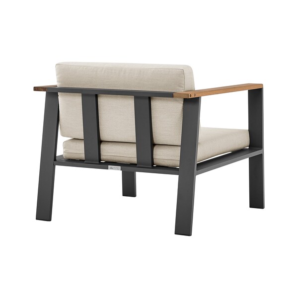 Armen Living Nofi 4 piece Outdoor Patio Set in Charcoal Finish with Taupe Cushions and Teak Wood - SETODNOBE