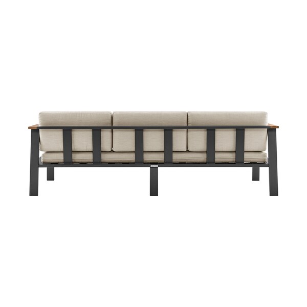 Armen Living Nofi 4 piece Outdoor Patio Set in Charcoal Finish with Taupe Cushions and Teak Wood - SETODNOBE