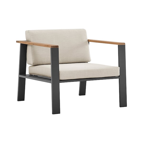 Armen Living Nofi 4 piece Outdoor Patio Set in Charcoal Finish with Taupe Cushions and Teak Wood - SETODNOBE