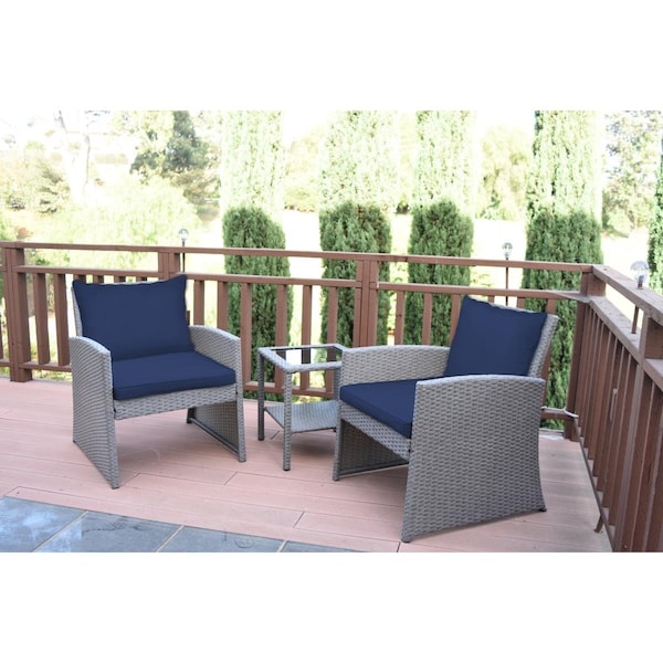 Jeco 2 in. Mirabelle Bistro Set with Midnight Blue Cushion - 3 Pieces - W00405-3S-FS011