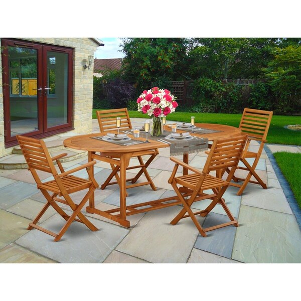 Invernadero 5 Piece Beasley Acacia Wood Backyard Dining Set - Natural Oil - IN2959626
