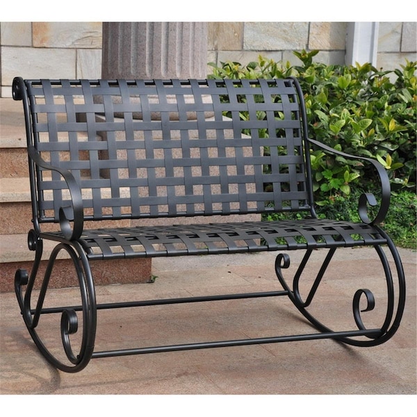 International Caravan Mandalay Iron Bench Rocker, Antique Black - 3474-ANT-BK
