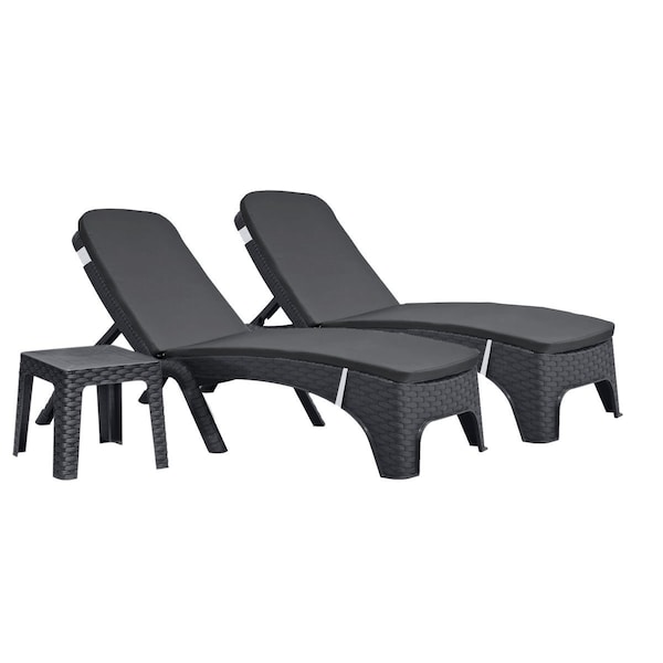 Rainbow Outdoor Roma 3-Piece Chaise Lounger Set w/cushion-Anthracite - RBO-ROMA-ANT-3CL-CUSH