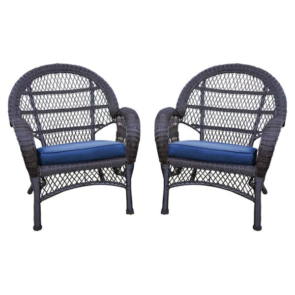 Propation W00208-C-4-FS011-CS Espresso Wicker Chair with Blue Cushion - PR1081347