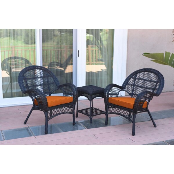 Propation W00211-2-CES016 3 Piece Santa Maria Black Wicker Chair Set; Orange Cushion - PR1081420
