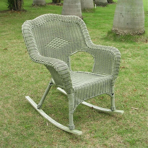 International Caravan Resin Wicker Camel Back Rocking Chair, Antique Moss, 2PK - 3182-2CH-AM