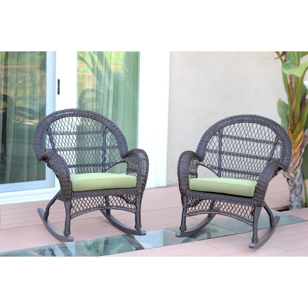Propation W00208-R-2-FS029-CS Espresso Wicker Rocker Chair with Green Cushion - PR1363939