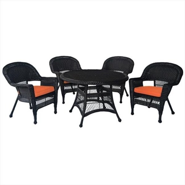 Jeco Jeco W00202D-A-G-FS016 5 Piece Espresso Wicker Dining Set - Orange Cushions - W00202D-A-G-FS016