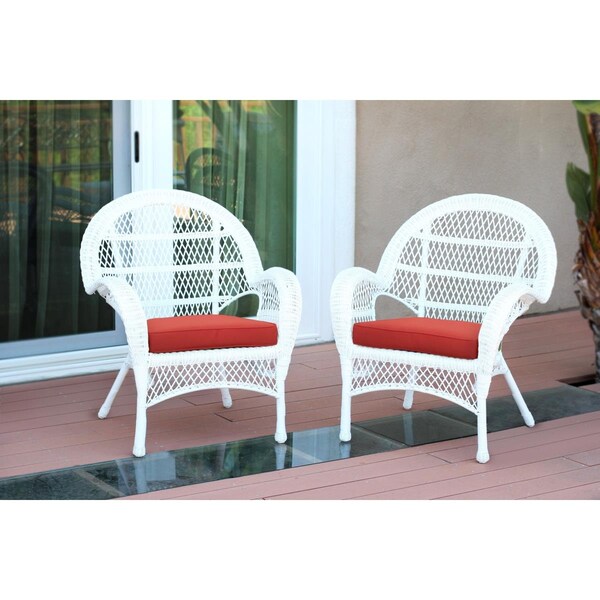 Jeco W00209-C-2-FS018-CS White Wicker Chair with Red Cushion, 2PK - W00209-C_2-FS018-CS