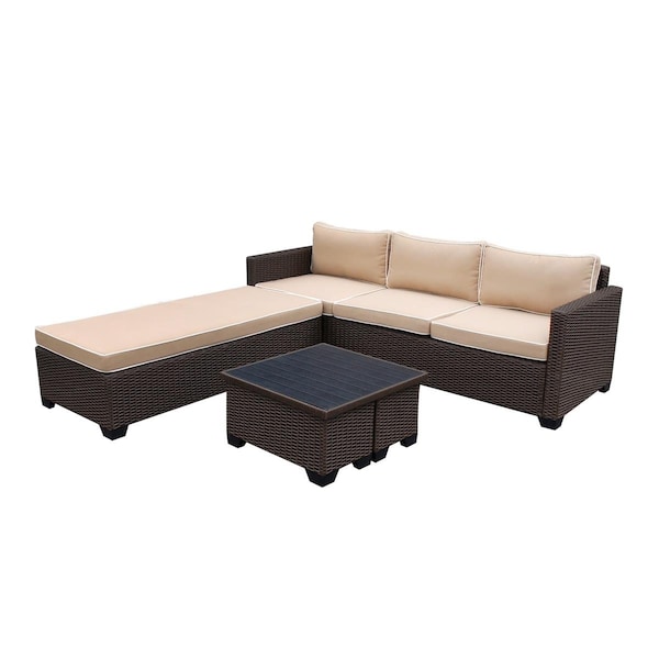 Jeco 5 Piece Saint Helena Conversation Set with Tan Cushion - W00503-FS006