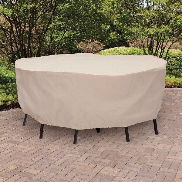 Mr. Bar-B-Q Round Table and Chair Dining Set Cover, 30 in L, 80 in W, Elastic, Taupe - 07838BB