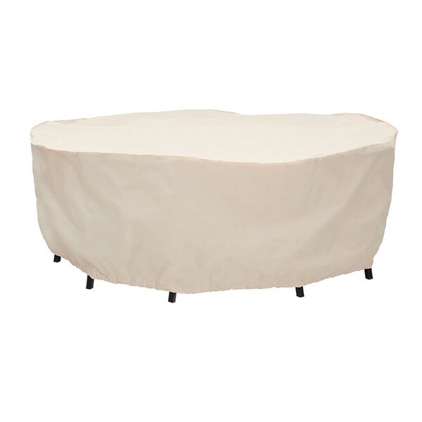 Mr. Bar-B-Q Round Table and Chair Dining Set Cover, 30 in L, 80 in W, Elastic, Taupe - 07838BB