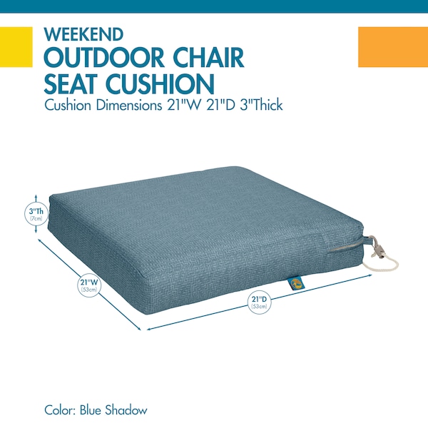 Classic Accessories Weekend 21" x 21" x 3" Dining Seat Cushion, Blue Shadow - CBSCH21213