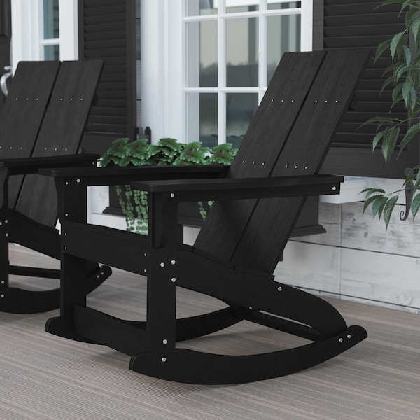 Flash Furniture Black Modern Poly Resin Adirondack Rocking Chair - JJ-C14709-BK-GG