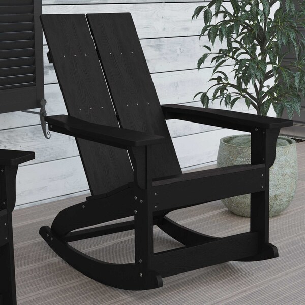 Flash Furniture Black Modern Poly Resin Adirondack Rocking Chair - JJ-C14709-BK-GG