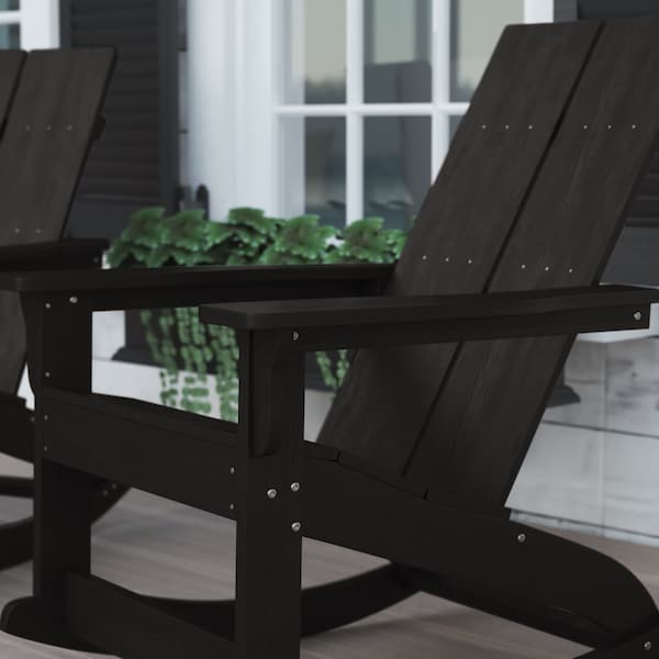 Flash Furniture Black Modern Poly Resin Adirondack Rocking Chair - JJ-C14709-BK-GG
