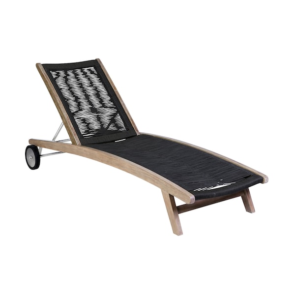 Armen Living Chateau Outdoor Patio Adjustable Chaise Lounge Chair in Eucalyptus Wood and Charcoal Rope - 840254336049