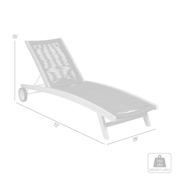 Armen Living Chateau Outdoor Patio Adjustable Chaise Lounge Chair in Eucalyptus Wood and Charcoal Rope - 840254336049