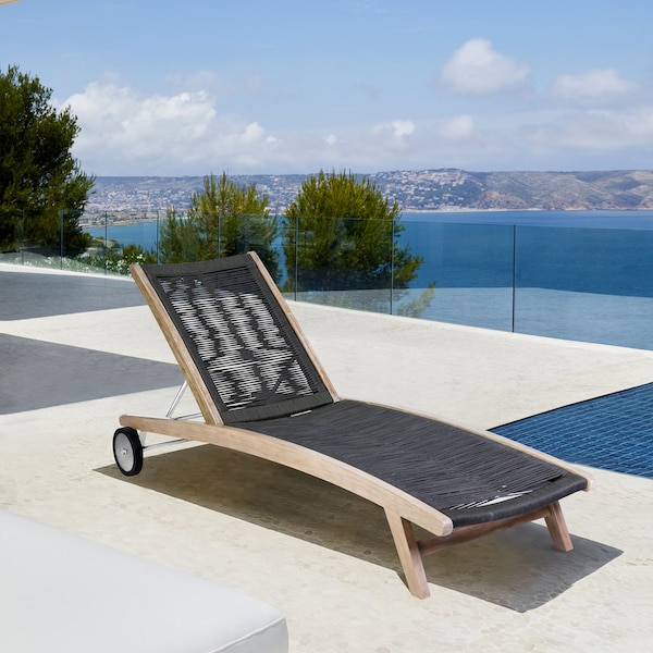 Armen Living Chateau Outdoor Patio Adjustable Chaise Lounge Chair in Eucalyptus Wood and Charcoal Rope - 840254336049