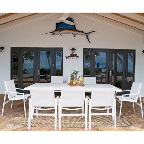 Panama Jack Outdoor Panama Jack Mykonos 9-Piece Rectangular Dining - PJO-2401-WHT-9DA-GL
