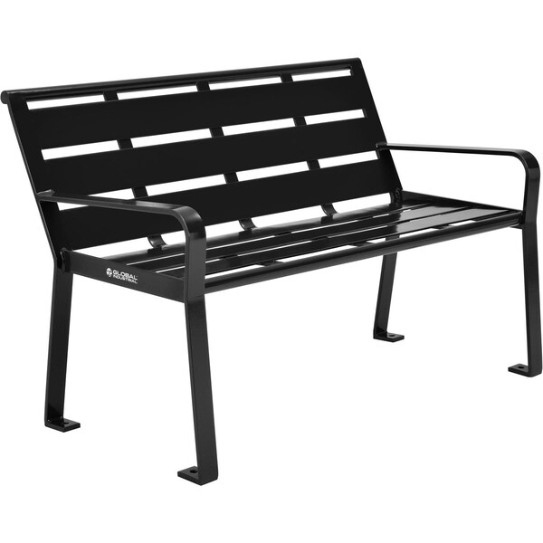 Global Industrial 4ft Outdoor Horizontal Steel Slat Park Bench w/ Back, Black - 436974BK