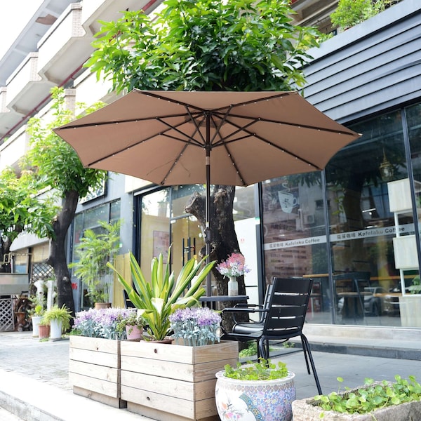 Villacera 9-Foot LED Outdoor Patio Umbrella, Brown - 83-OUT5421
