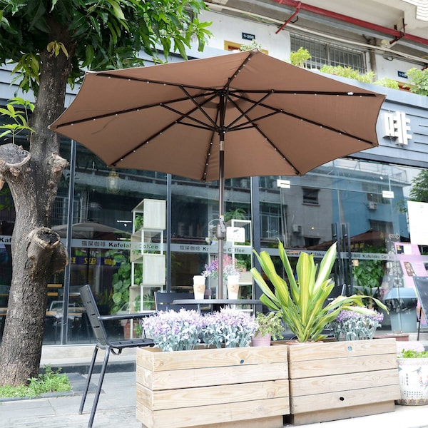 Villacera 9-Foot LED Outdoor Patio Umbrella, Brown - 83-OUT5421