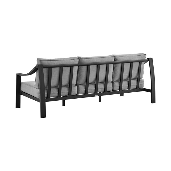 Armen Living Mongo 4 Piece Outdoor Patio Furniture Set in Black Aluminum with Gray Cushions - 840254332423