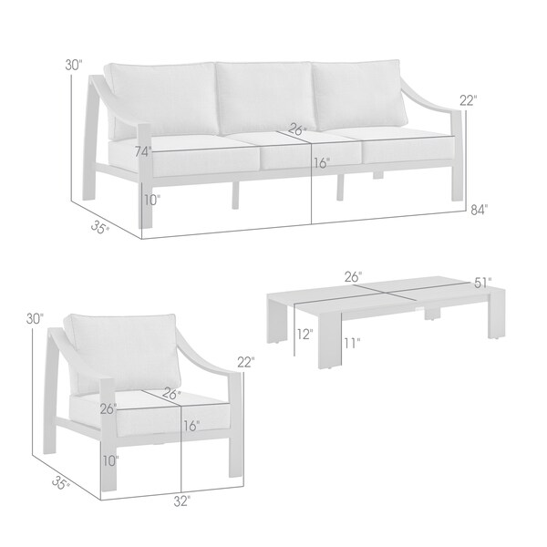 Armen Living Mongo 4 Piece Outdoor Patio Furniture Set in Black Aluminum with Gray Cushions - 840254332423