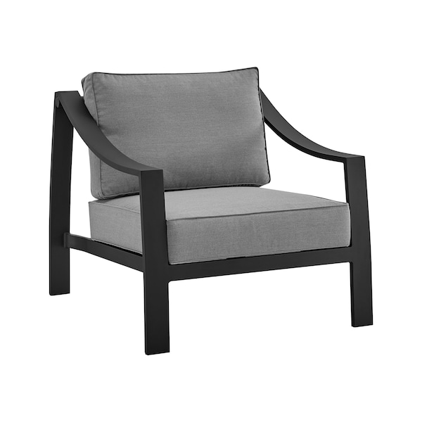 Armen Living Mongo 4 Piece Outdoor Patio Furniture Set in Black Aluminum with Gray Cushions - 840254332423