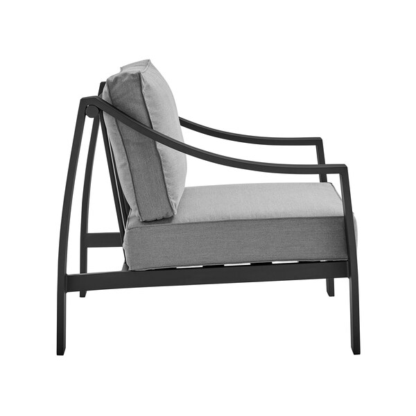Armen Living Mongo 4 Piece Outdoor Patio Furniture Set in Black Aluminum with Gray Cushions - 840254332423