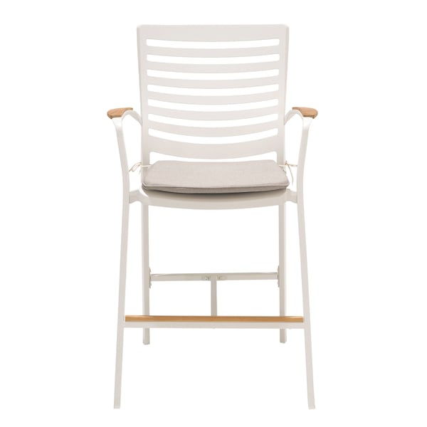Armen Living Portals Outdoor Patio Aluminum Barstool in Light Matte Sand with Natural Teak Wood Accent - LCPLBAWH