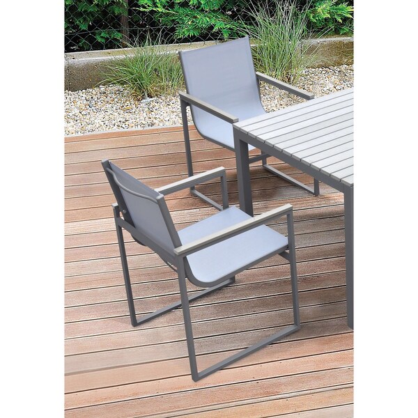 Armen Living Bistro Outdoor Patio Dining Chair in Gray Powder Coated Finish, PK2 - LCBICHGR