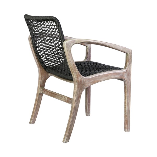 Armen Living Sachi and Brighton 5 Piece Dining Set in Light Eucalyptus Wood with Charcoal Rope - 840254332393