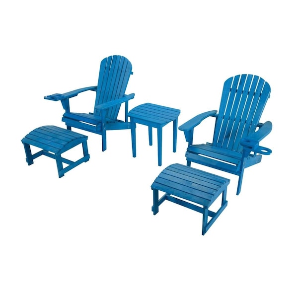 Bold Fontier Earth Collection Adirondack Chair w/Phone & Cup Holder-2 Chairs, 2 Ottoman & End Table Set, Sky Blue - BO3280156