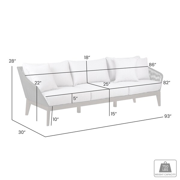 Armen Living Athos Indoor Outdoor 3 Seater Sofa in Dark Eucalyptus Wood with Charcoal Rope and Gray Cushions - LCATSOWDDK