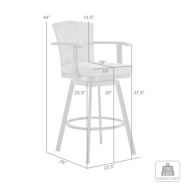 Armen Living Hazel Outdoor Patio Swivel Bar Stool in Aluminum with Teak Wood and Brown Cushion - LCHABABRN30