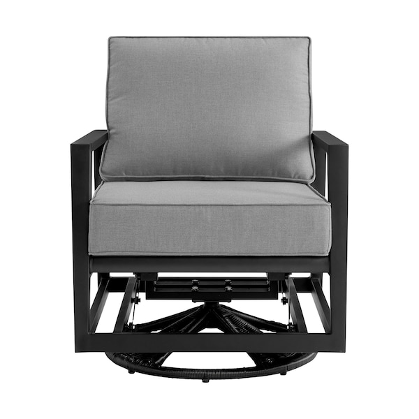 Armen Living Grand Black Aluminum Outdoor Swivel Glider Chair with Dark Gray Cushions - 840254332737