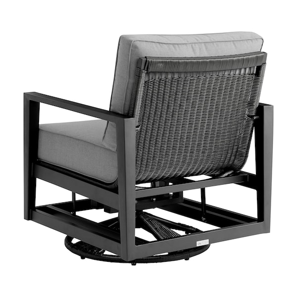 Armen Living Grand Black Aluminum Outdoor Swivel Glider Chair with Dark Gray Cushions - 840254332737