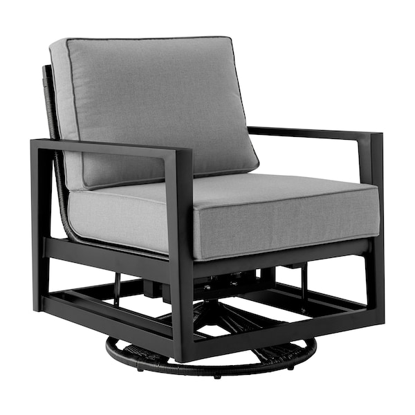 Armen Living Grand Black Aluminum Outdoor Swivel Glider Chair with Dark Gray Cushions - 840254332737