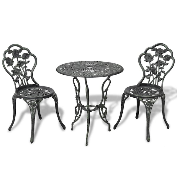 Grillgear Outdoor Patio Furniture Bistro Set - Antique Rose Design Cast Aluminum - Green - GR3122945