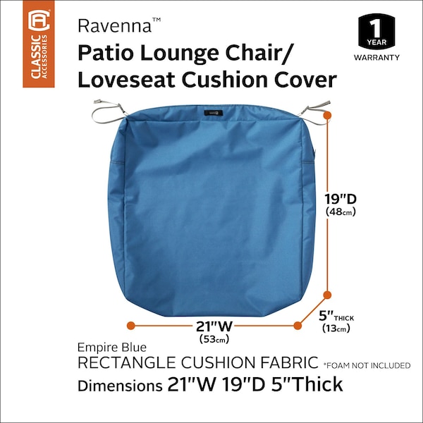 Classic Accessories Ravenna Patio Cushion Slipcover, Empire Blue, 21" - 60-331-010501-RT